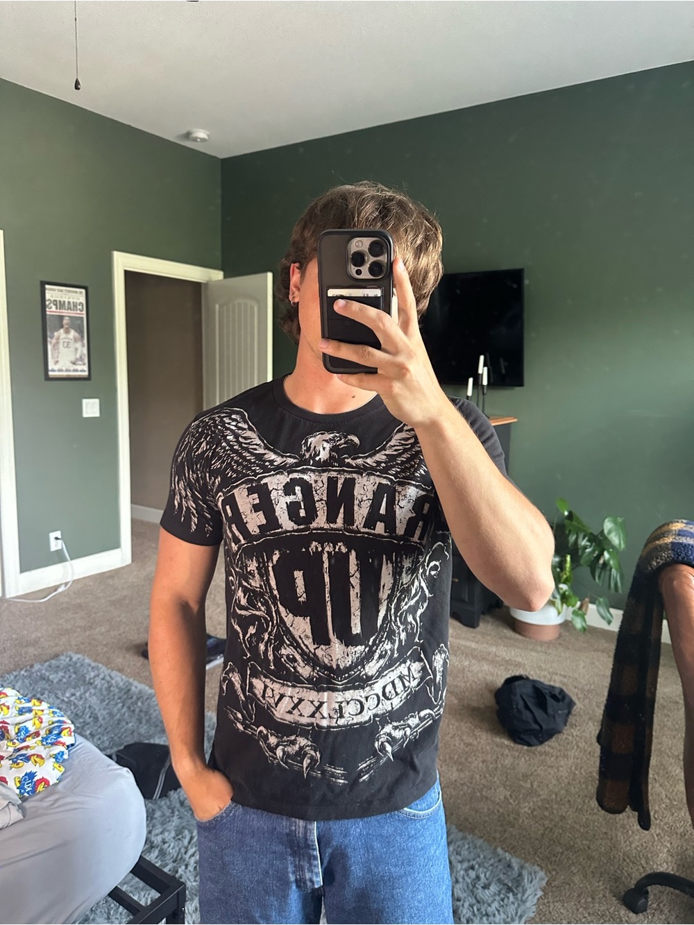 Men's Black Graphic Short-Sleeve Tee with Eagle Crest